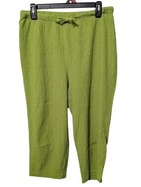 Analogy Petites Small Crinkle Textured Lime Green Crop Capris Pull On Pants Boho